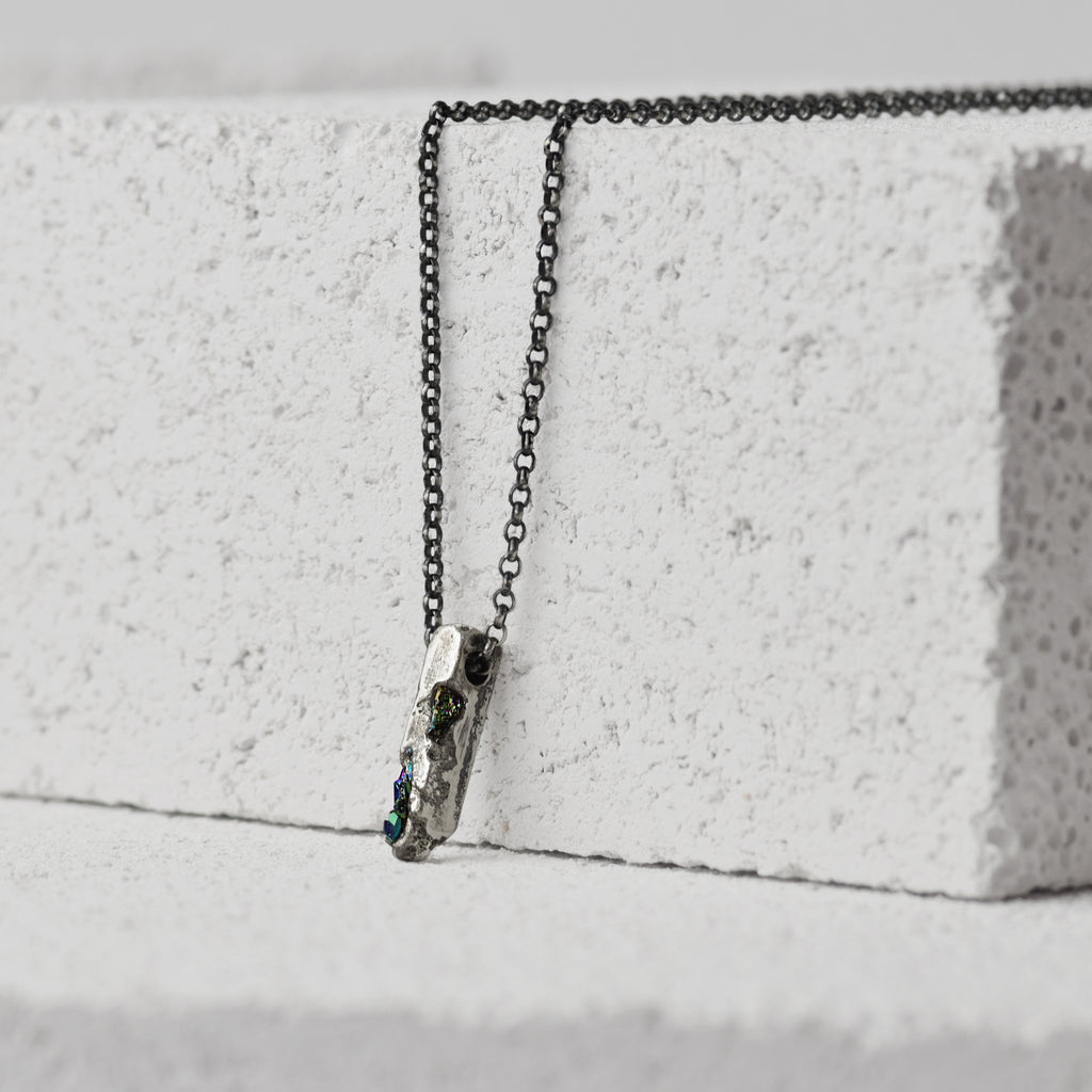 Sterling Silver Pendant With Black Gemstones