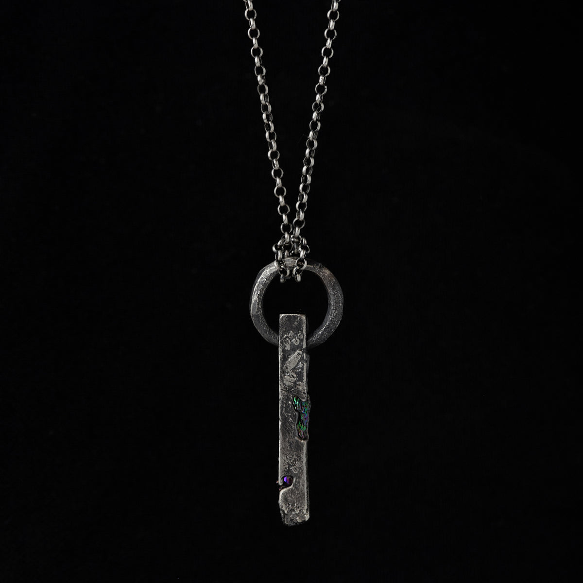 Sterling Silver Ring And Bar Pendant Necklace