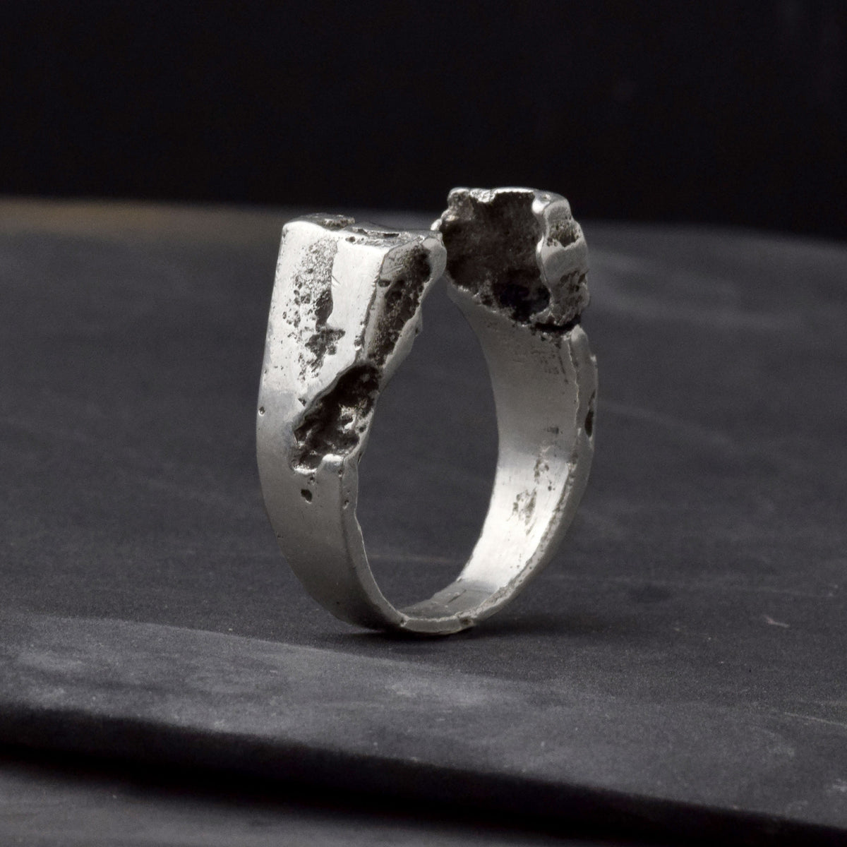 Oxidised Sterling Silver Eroded Signet Ring
