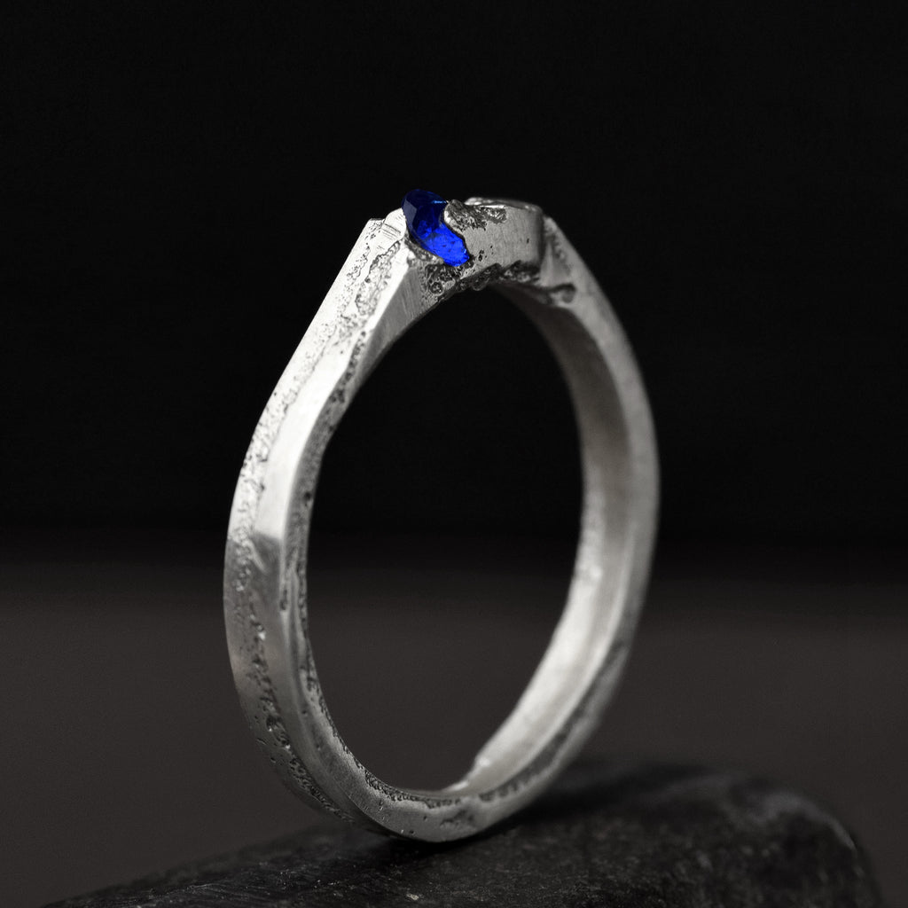 Sterling Silver Drop Ring With Blue Gemstone